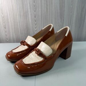 Antonio Melani Patent Leather Square Toe Loafer Pumps Heels Retro Style Size 10